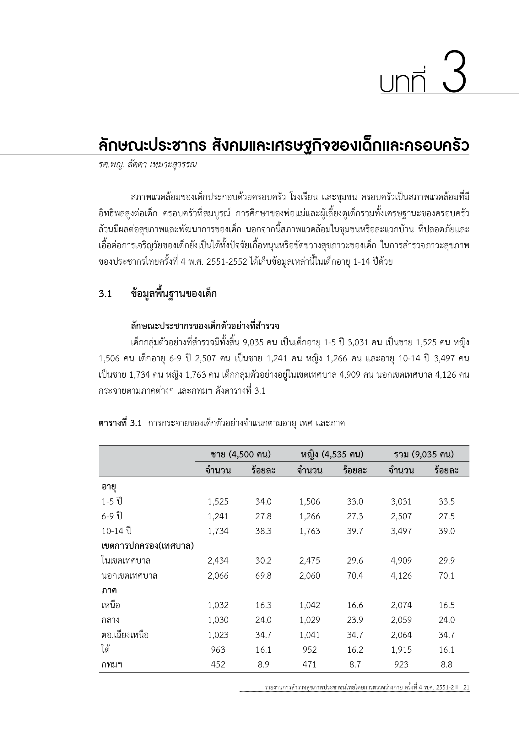 บทที่ 3 ลักษณะประชากร สังคม และเศรษฐกิจของเด็กและครอบครัว